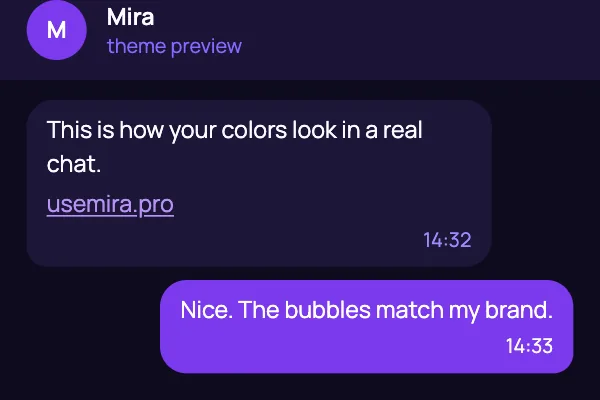 Тема Telegram Mira Dark: глубокий фиолетовый на почти чёрном