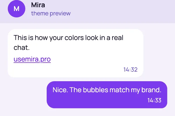 Тема Telegram Mira Light: мягкий белый с фиолетовыми акцентами